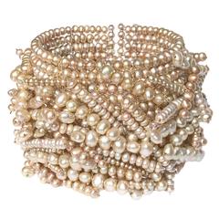  Champagne Pearl Flexible Chaos Cuff Bracelet