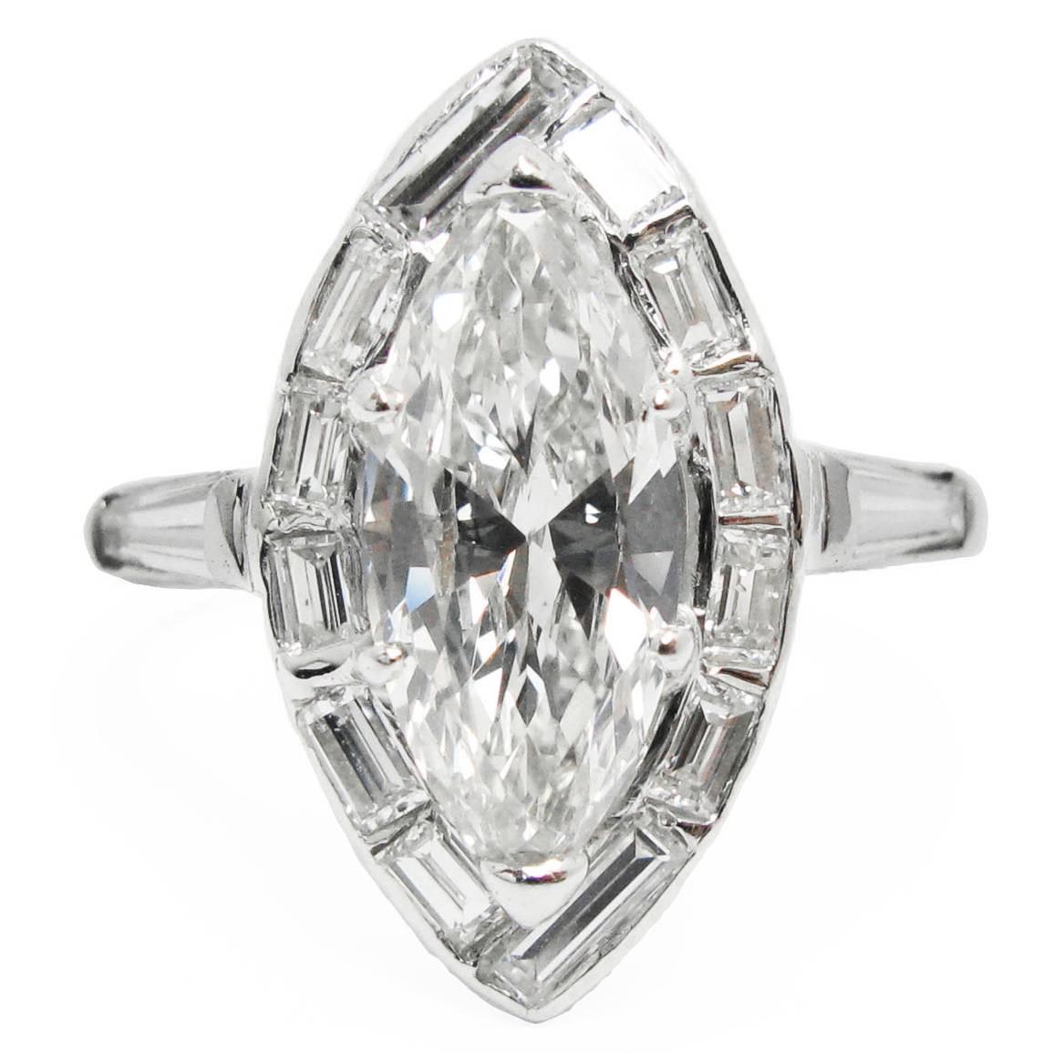 1.59 Carat GIA Cert Marquise Cut Diamond and Platinum Ring