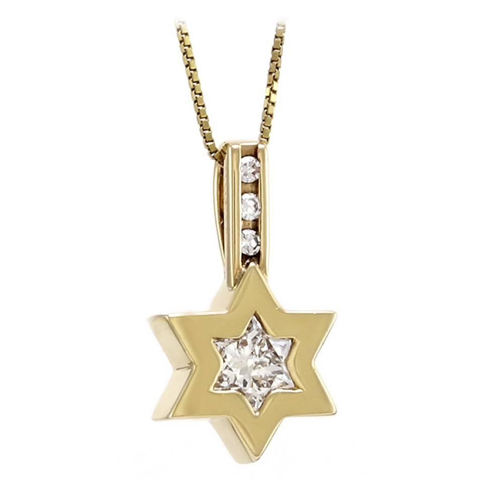 Fancy Cut Star Diamond Star of David Gold Pendant  For Sale