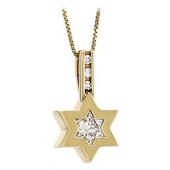 Fancy Cut Star Diamond Star of David Gold Pendant 
