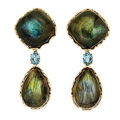 Cushion Labradorite and Drop Earrings with Oval Aquamarines