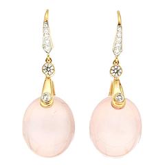 Rose Quartz Earrings with Diamonds Lever Back 5