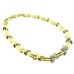 Yellow Gold Choker Necklace with Diamond X Links 2.00 TCW 4