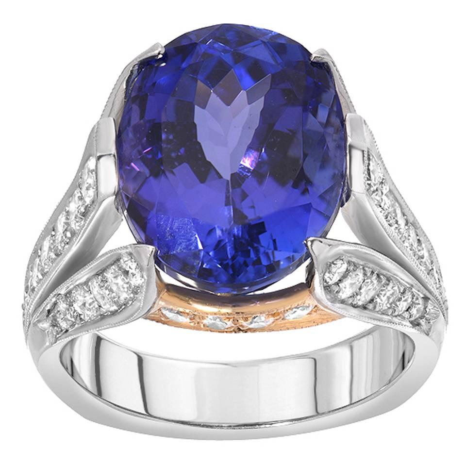 Tanzanite Diamond Gold Platinum Ring For Sale