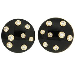 Round Onyx with Scattered Diamonds Earrings