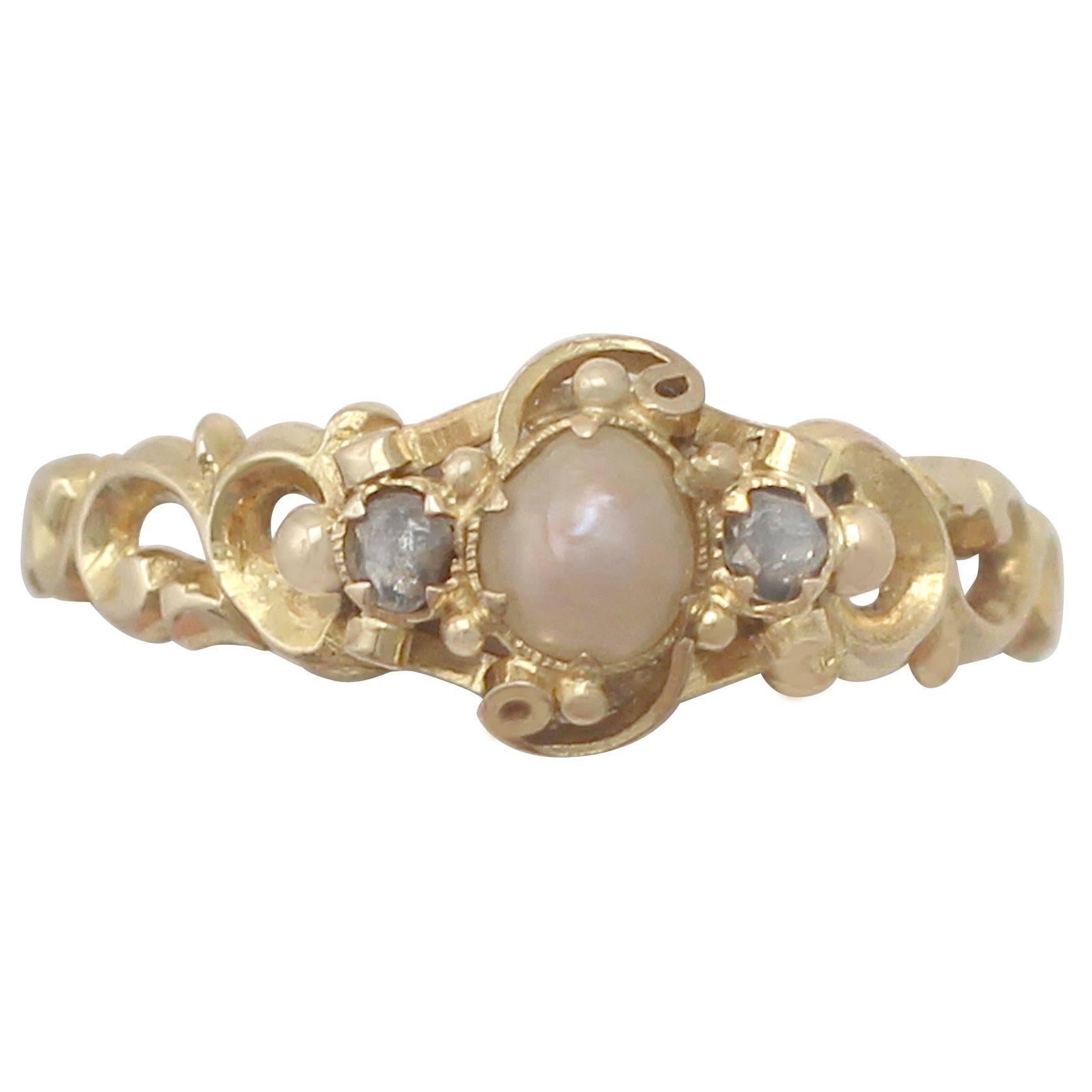 Antique Victorian Pearl and 0.04 ct Diamond, 18k Yellow Gold Dress Ring