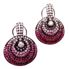 Small Circle Earrings with Ruby, Pink Sapphire, Sapphire and Diamond 7
