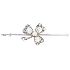 Antique Pearl Diamond Clover Bar Brooch 12