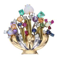Multi Gem Flower Brooch 2