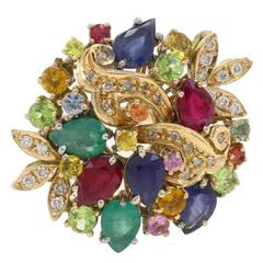 Vintage Luise Diamond Gems Stones Gold Ring