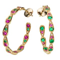 Sabine Getty 18kt Gold Harlequin Hoop Earrings with Diamond, Sapphire & Emerald