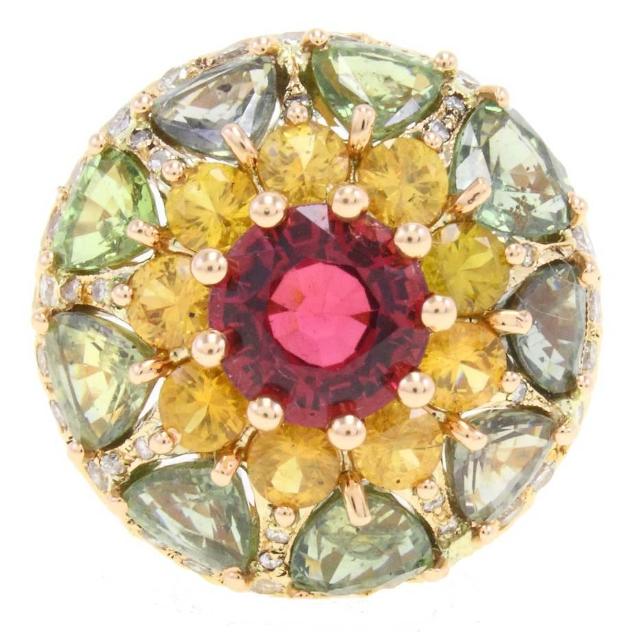 Tourmaline Sapphire Diamond Rose Gold Ring For Sale
