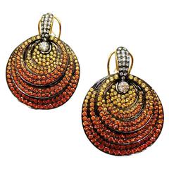 Big circle earrings with yellow sapphire, orange sapphire and Diamond