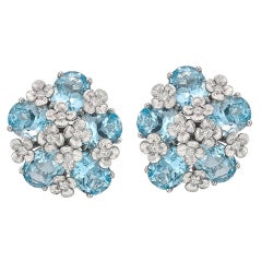 Bielka ​White Gold and Blue Topaz "Matisse" Earclips