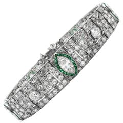 Art Deco Platinum, Diamond and Emerald Bracelet 10
