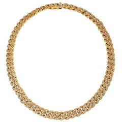 Italian Mid-20th Century Diamond and Gold Curb Link Necklace