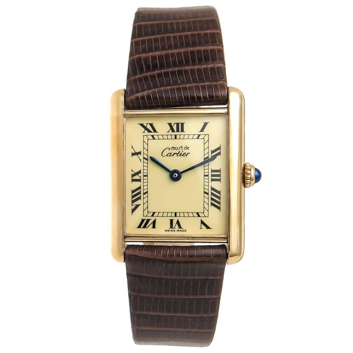 Cartier Vermeil Must De Cartier, classic Tank Quartz Wrist watch at 1stdibs