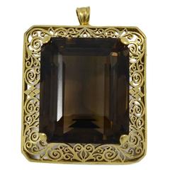 Magnificent 164 carat Smokey Quartz Gold Pendant/Brooch