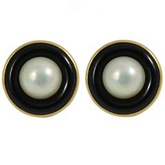 Mabe Pearl and Onyx Earrings