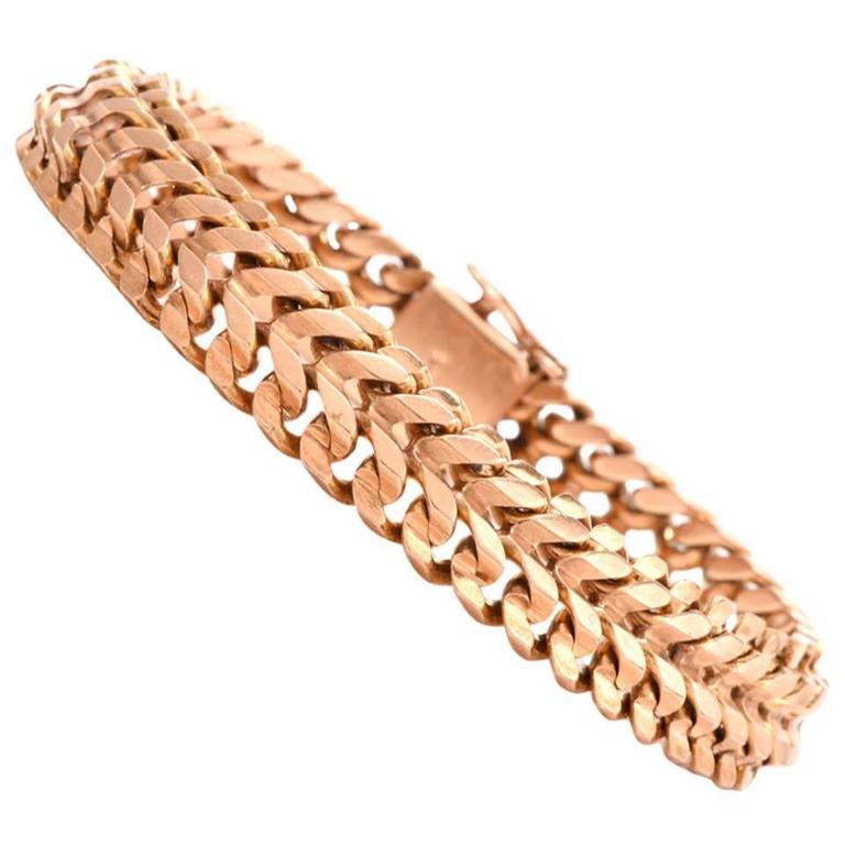 Vintage Retro Heavy 18K Rose Gold Men Link Bracelet at 1stDibs 18k