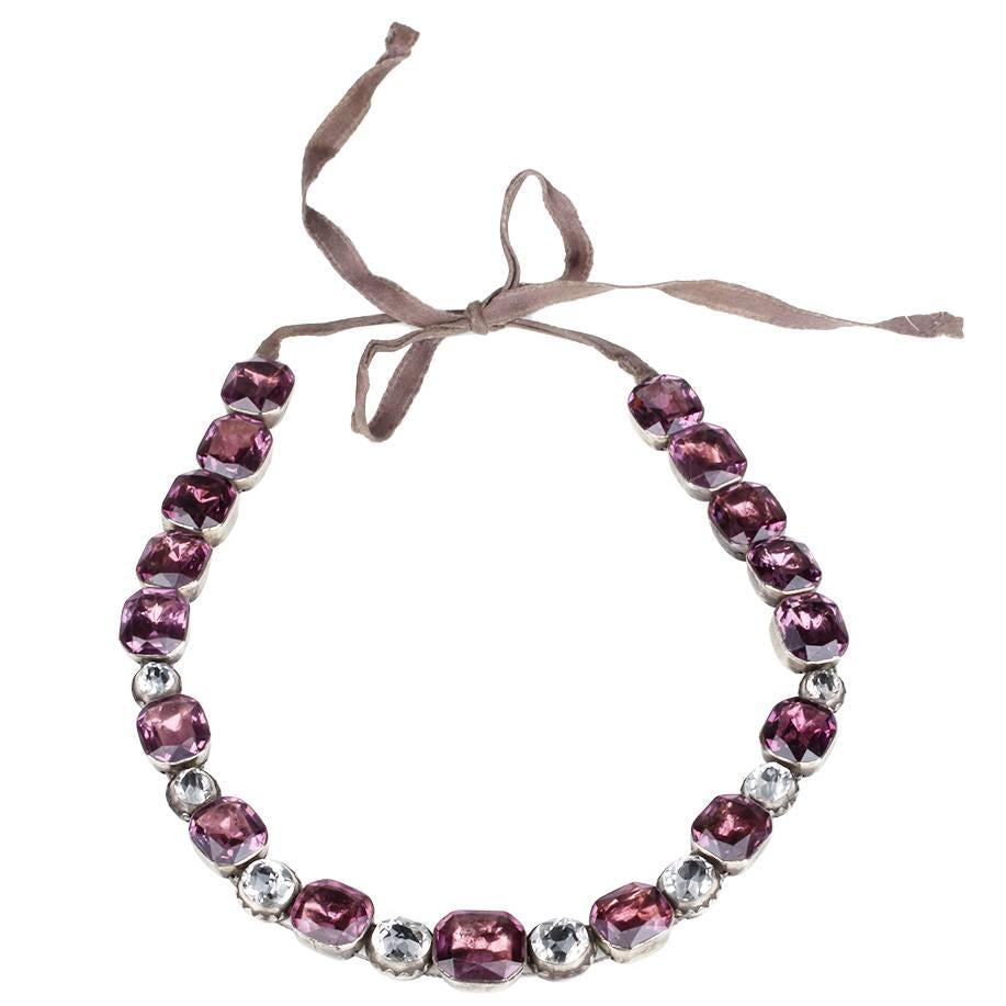 Georgian Amethyst and White Paste Rivière Necklace For Sale