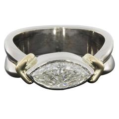 Platinum & Yellow Gold Marquise Diamond East-West Bezel Engagement Ring