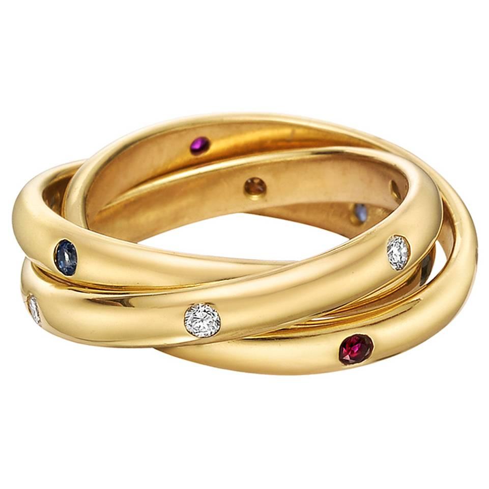 Cartier Gold:: Rubin:: Saphir und Diamant "Trinity" Ring