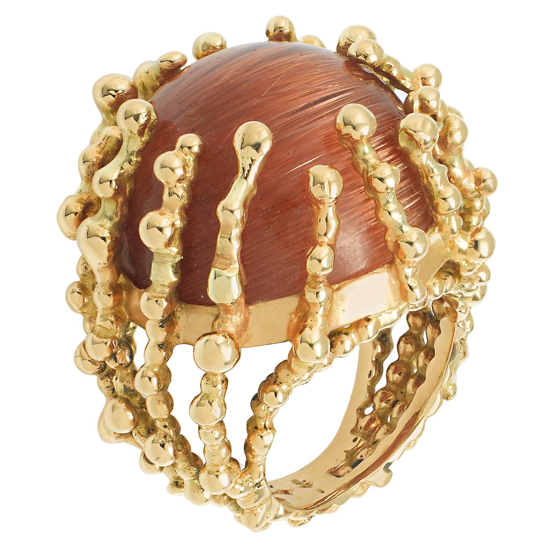 Contemporary Garnazelle Ring, Mini Boule D'Amour Rutile For Sale