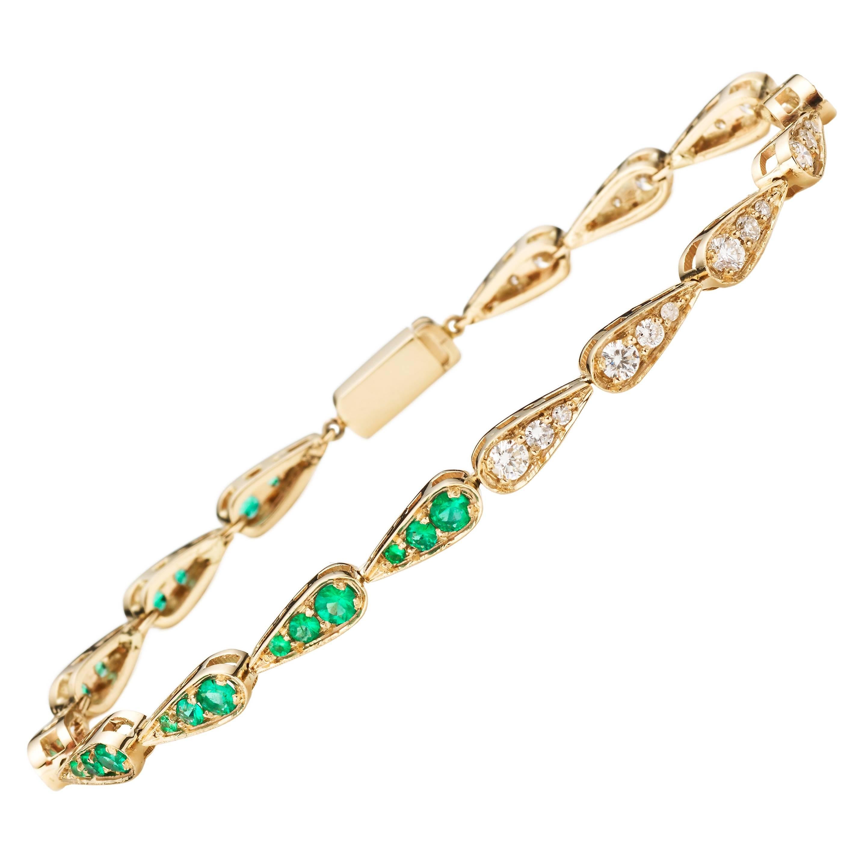 Sabine Getty 18 Karat Gold Harlequin Tennis Bracelet with Diamond and Emerald For Sale