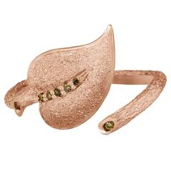 Champagne Diamonds Rose Gold Leaf Ring Limited Edition Handmade in NYC
