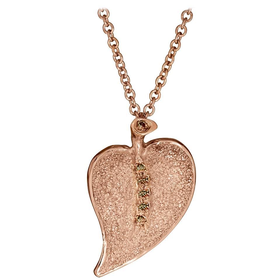 Champagne Diamonds Rose Gold Leaf Pendant Necklace Ltd Ed Handmade in NYC