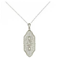 Art Deco Filigree Diamond White Gold Pendant