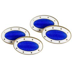 Art Deco Style Guilloche Enamel on Silver Vermeil Cufflinks