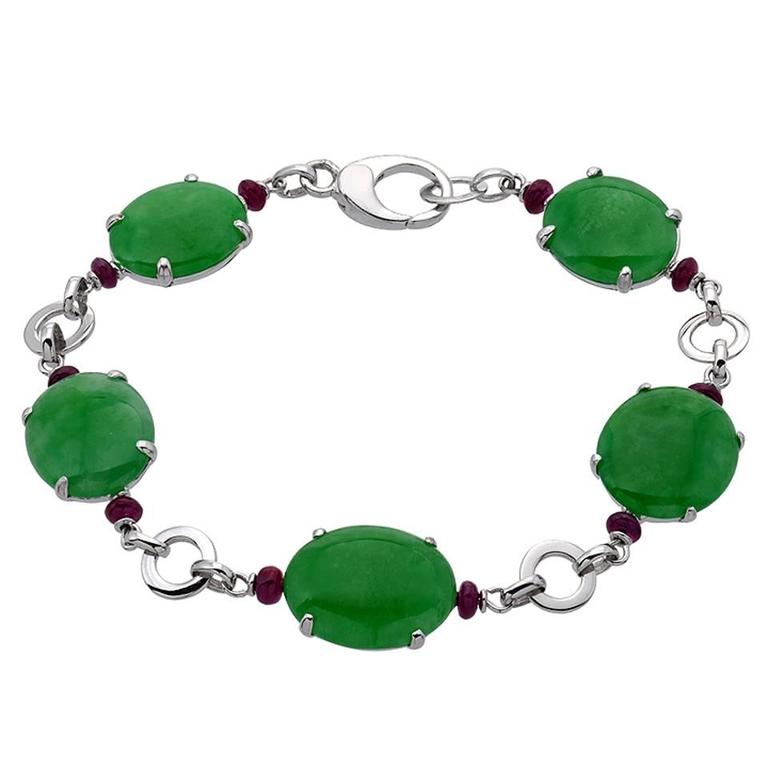 Jade and Ruby Gold Link Bracelet For Sale at 1stdibs