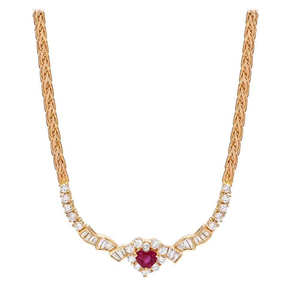 Ruby Heart Diamond Gold Necklace