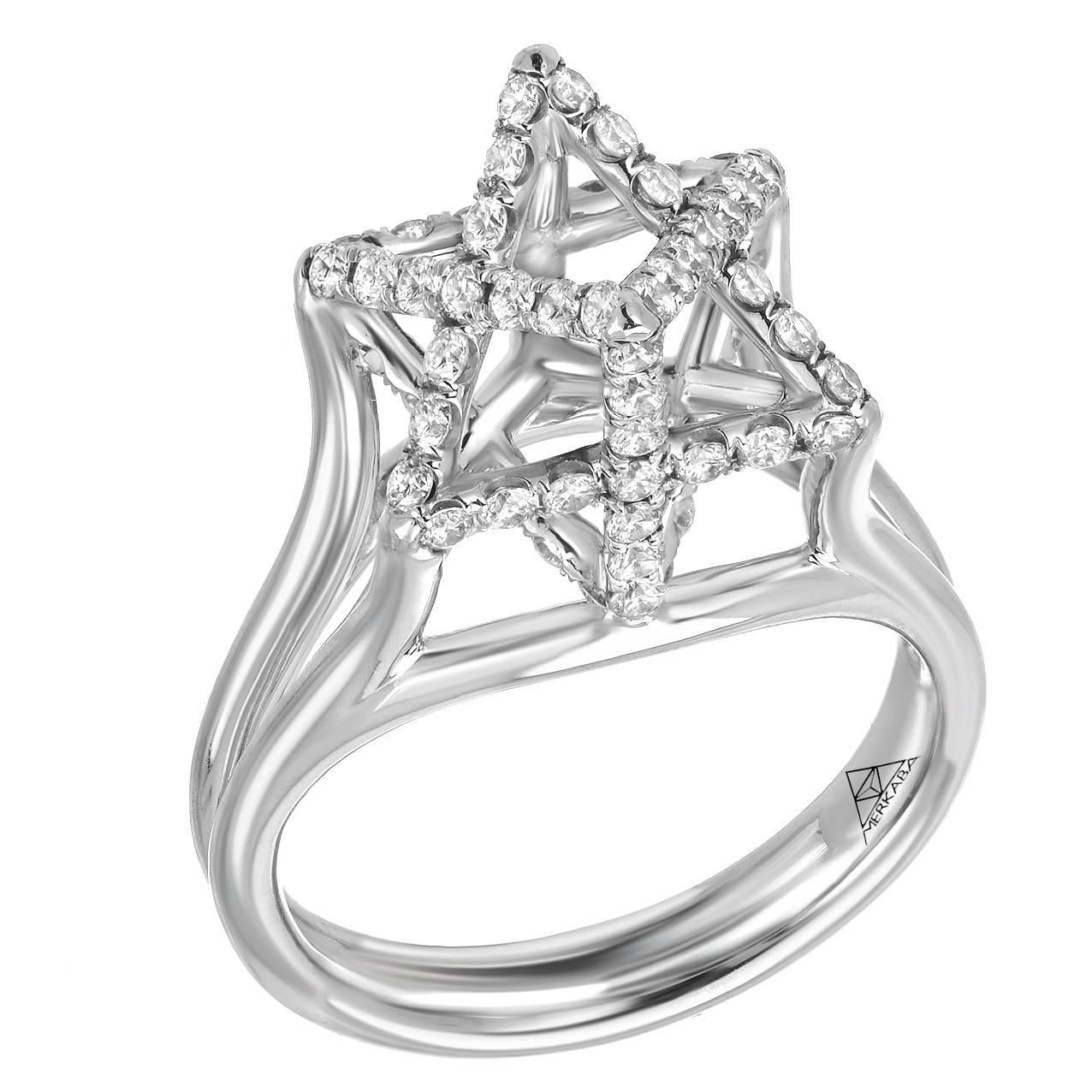 Merkaba Three Dimensional Star Diamond Platinum Geometric Ring