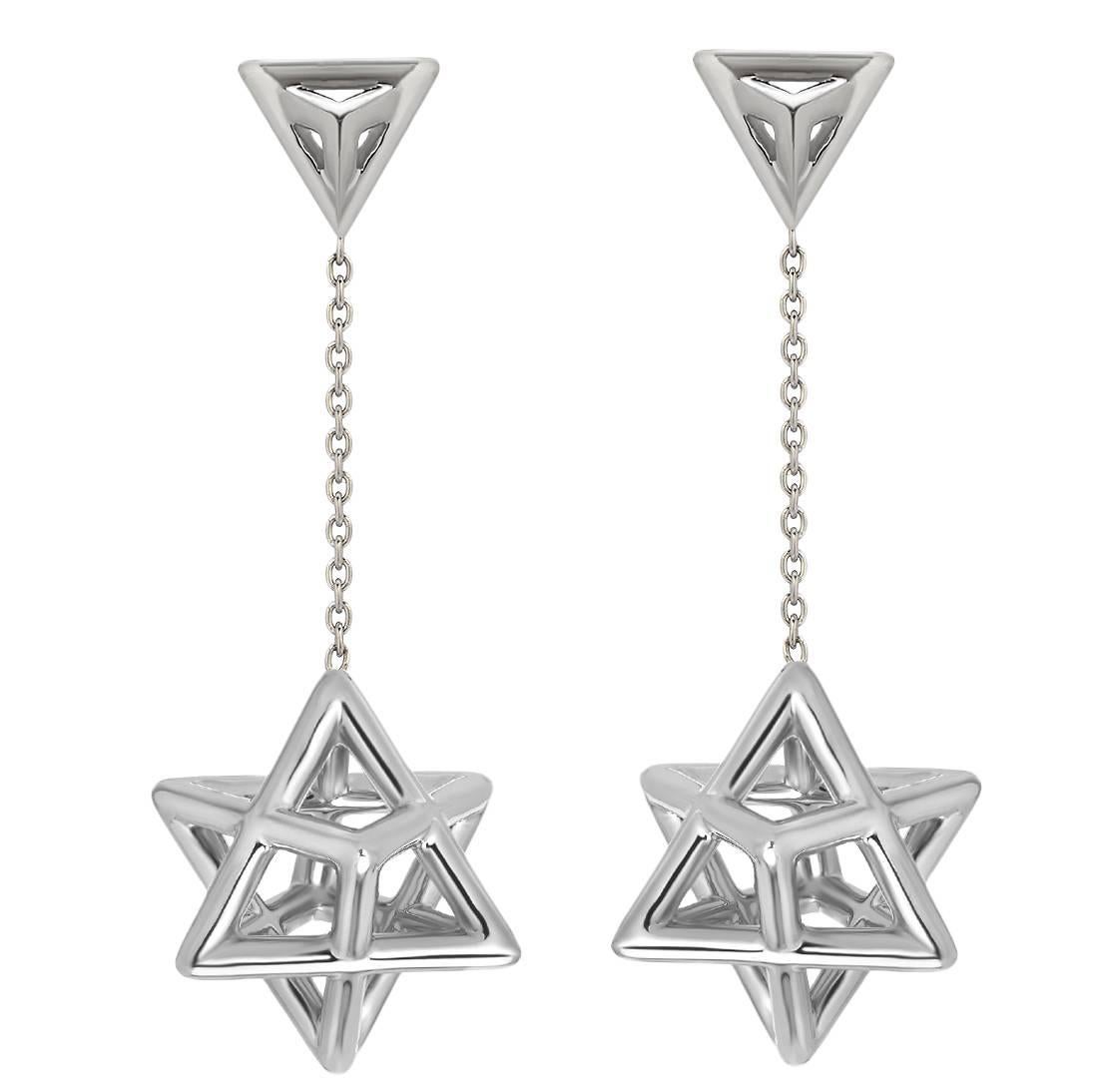 Merkaba Star Tetrahedron Platinum Drop Earrings