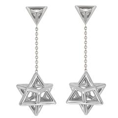 Merkaba Star Tetrahedron Platinum Drop Earrings 4