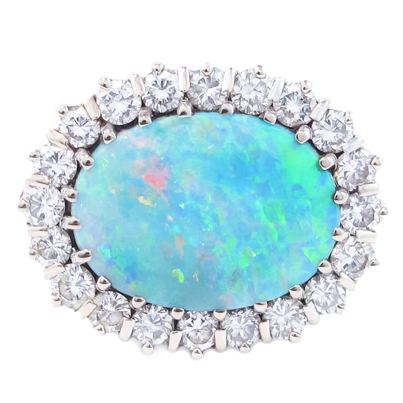 Australian Black Opal and Diamond Ring set in Platinum For Sale