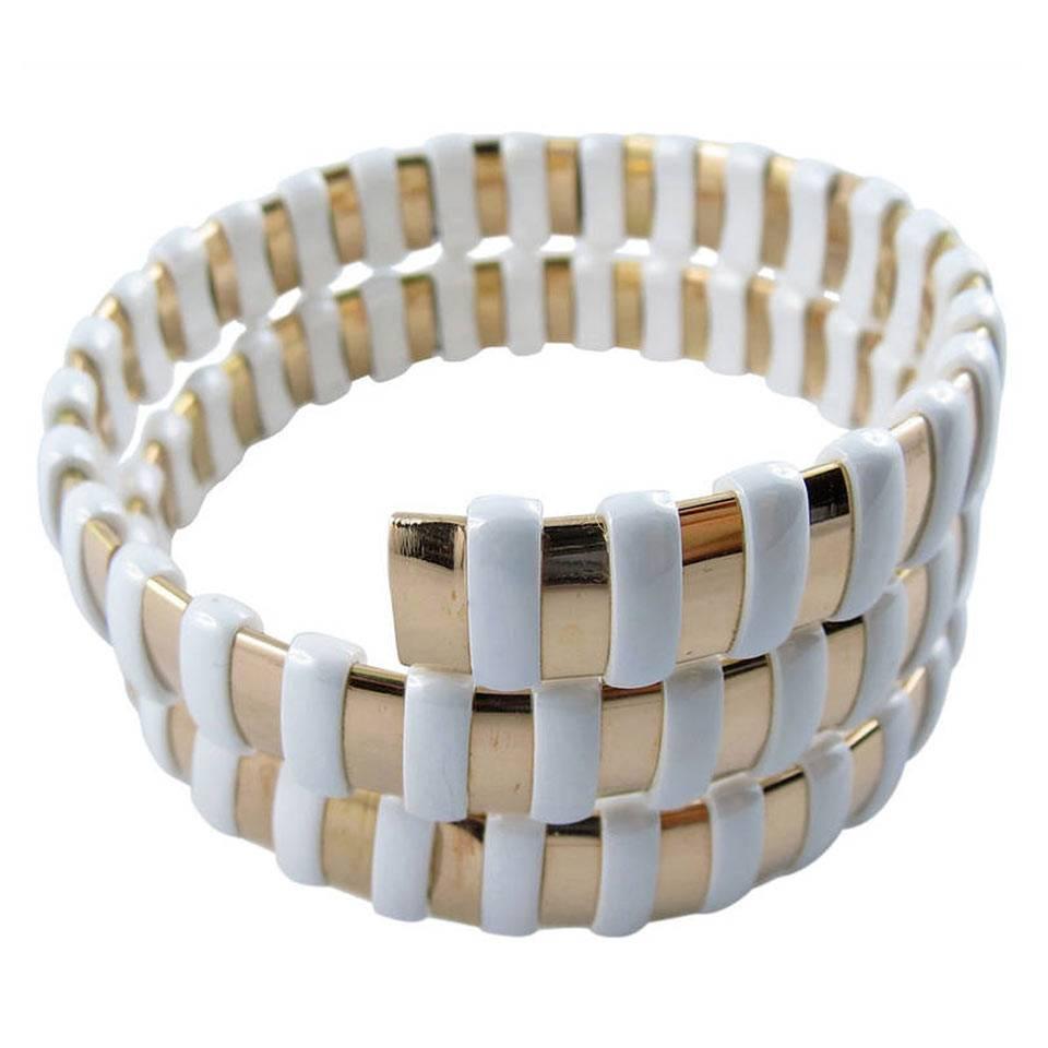 Jona 18K Rose Gold High-Tech White Ceramic Coil Bracelet