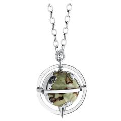 Sterling Silver, Rhyolite and Optional Diamond Spinning Globe Pendant on Chain 4