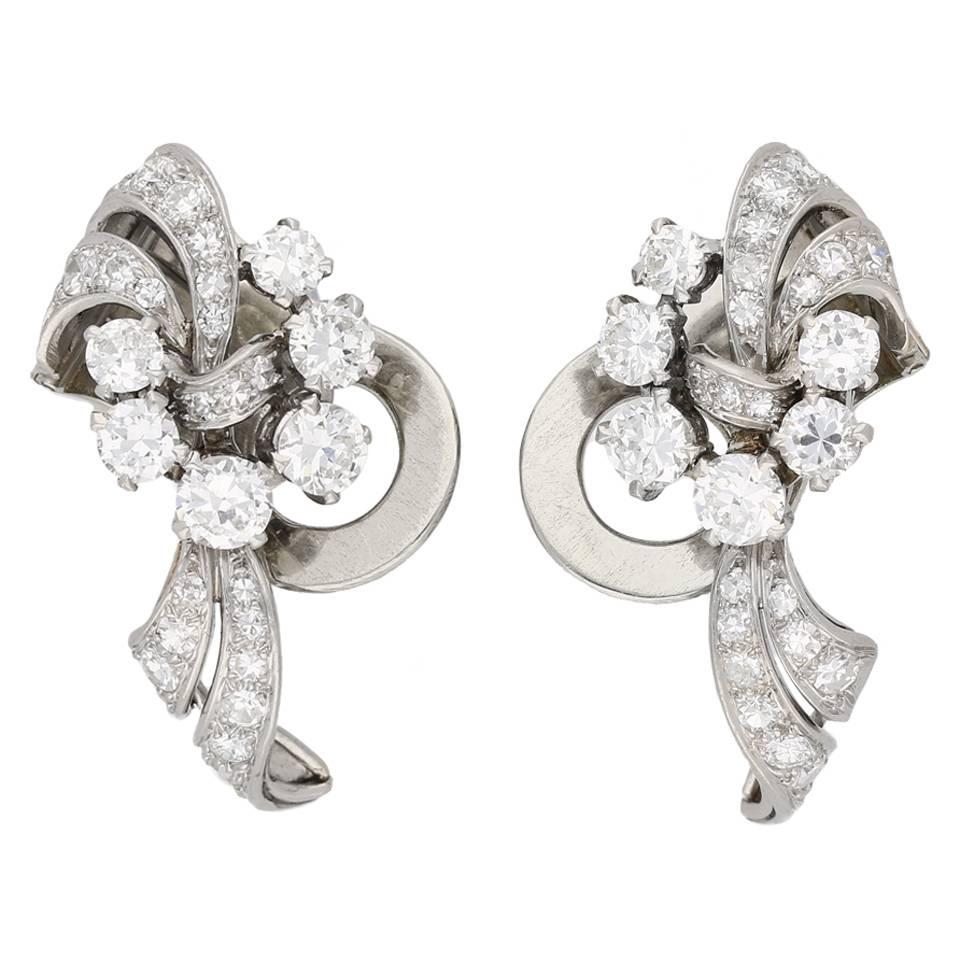 Garrards diamond clip earrings, circa 1950.
