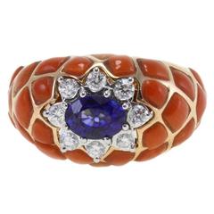 Luise Diamond Sapphire Coral Gold Ring