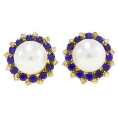 Luise Diamond Sapphire Pearl Gold Earrings