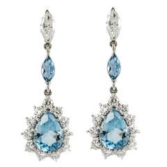 Diamond Aquamarine White Gold Drop Earrings