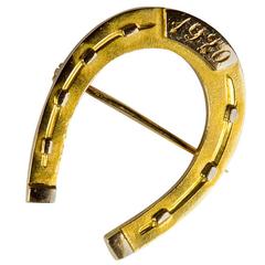 1920s Jackson Bros. Art Deco Gold Horseshoe Brooch Pin 8