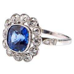 Art Deco Platinum Ring,Unheated Ceylan Saphire 2.47 Carats,Diamonds Circled. 3