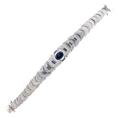 Lady's Blue Sapphire Diamond and 18KT White and Yellow Gold Bracelet 7