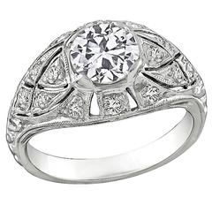  GIA Cert 1.10ct Diamond Gold Engagement Ring