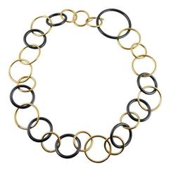 Jona Yellow Gold and High-Tech Black Ceramic Circle Link Necklace 6